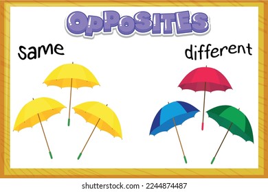 Vector learning material with opposites for children: same-different