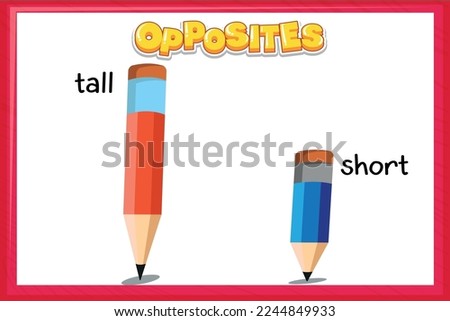 Vector learning material with opposites for children: tall-short