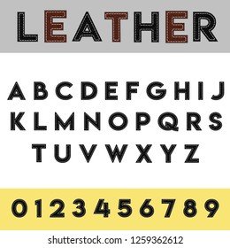 Vector Leather Alphabet Letters, Numbers and Symbols. Black leather font on white background. Stock vector typeface for your headers and any typography design.