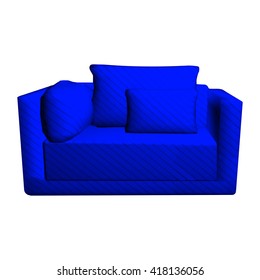 Vector leather blue Sofa with pillows isolated on white background. 3d object armchair in room 