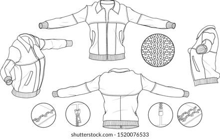 Vector Leather Bomber Jacket Fashion Detailed Scheme