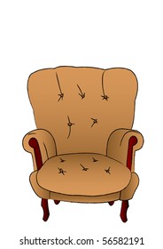 The vector leather brown armchair is isolated on a white background