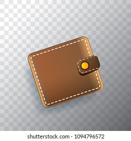 vector leather brown wallet icon isolated on transparent background. finance mobile app icon design template