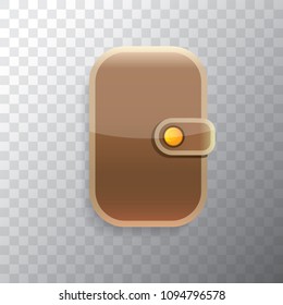 vector leather brown wallet icon isolated on transparent background. finance mobile app icon design template