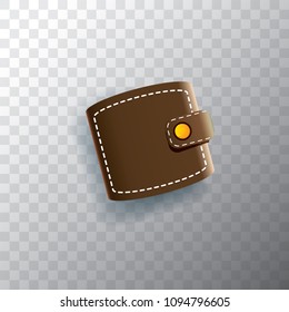 vector leather brown wallet icon isolated on transparent background. finance mobile app icon design template