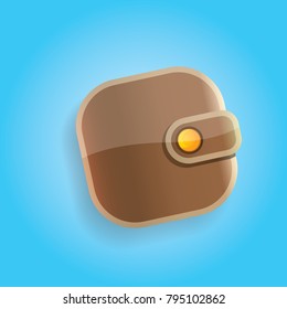 vector leather brown wallet icon isolated on blue background. finance mobile app icon design template