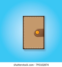 vector leather brown wallet icon isolated on blue background. finance mobile app icon design template