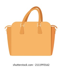 Vector leather brown women's bag with handles. Bag close-up. White background isolated. The concept of elegance and femininity. Vintage bag. Front view.