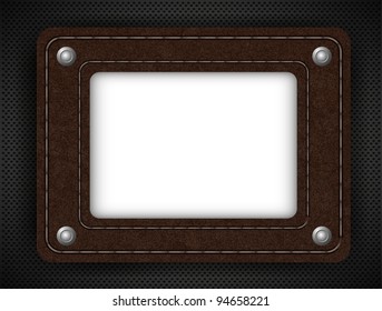 Vector leather element on metal background with place for your text