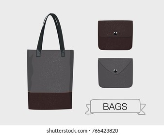 Vector leather handbag and purse set.