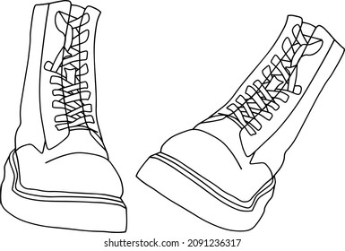 vector leather high boots with laces for cold autumn spring weather. Unisex Army Coarse Boots