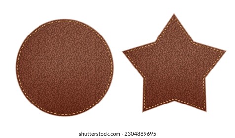 Vector leather tags or labels. Blank templates isolated on white background.