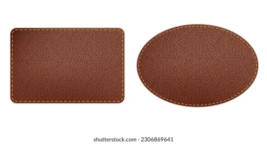 Vector leather tags or labels. Blank templates isolated on white background.