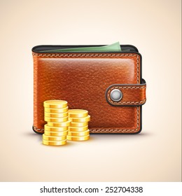 Vector Leather Wallet with Coins