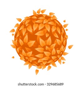 Vector leaves background. Bush round shape with leaves vector. Orange leaves texture. Eco floral pattern. Organic or botanic background. Season summer or spring backdrop
