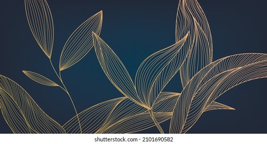 Vector leaves botanical modern, art deco wallpaper background. Line design for interior design, textile patterns, textures, posters, package, wrappers, gifts etc. Luxury