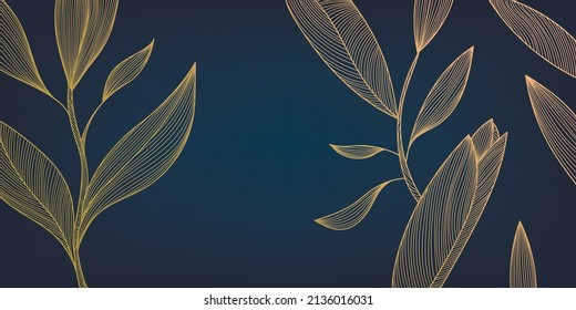 Vector leaves botanical modern, art deco wallpaper background. Line design for interior design, textile patterns, textures, posters, package, wrappers, gifts etc. Luxury