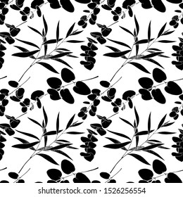 Vector Leaves branch. Exotic tropical hawaiian summer. Leaf plant botanical floral foliage. Black and white engraved ink art. Seamless background pattern. Fabric wallpaper print texture.