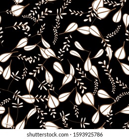 Vector Leaves branch. Field foliage seamless pattern. Exotic tropical hawaiian outline. Leaf plant botanical floral foliage. Engraved ink art. Seamless background pattern. Fabric wallpaper print