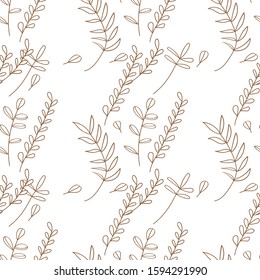Vector Leaves branch. Field foliage seamless pattern. Exotic tropical garden outline. Leaf plant botanical floral foliage. Engraved ink art. Seamless background pattern. Fabric wallpaper print texture