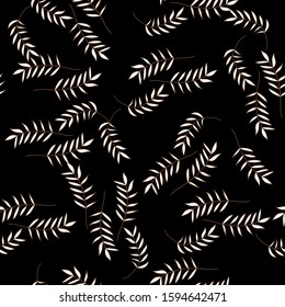 Vector Leaves branch. Field foliage seamless pattern. Exotic tropical garden outline. Leaf plant botanical floral foliage. Engraved ink art. Seamless background pattern. Fabric wallpaper print texture