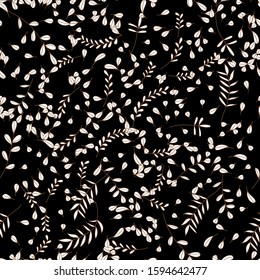 Vector Leaves branch. Field foliage seamless pattern. Exotic tropical garden outline. Leaf plant botanical floral foliage. Engraved ink art. Seamless background pattern. Fabric wallpaper print texture
