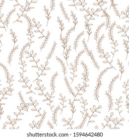 Vector Leaves branch. Field foliage seamless pattern. Exotic tropical garden outline. Leaf plant botanical floral foliage. Engraved ink art. Seamless background pattern. Fabric wallpaper print texture