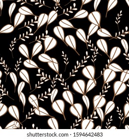 Vector Leaves branch. Field foliage seamless pattern. Exotic tropical hawaiian outline. Leaf plant botanical floral foliage. Engraved ink art. Seamless background pattern. Fabric wallpaper print