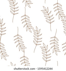 Vector Leaves branch. Field foliage seamless pattern. Exotic tropical garden outline. Leaf plant botanical floral foliage. 