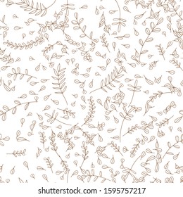 Vector Leaves branch. Field foliage seamless pattern. Exotic tropical garden outline. Leaf plant botanical floral foliage. Engraved ink art. Seamless background pattern. Fabric wallpaper print texture