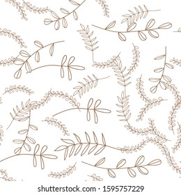 Vector Leaves branch. Field foliage seamless pattern. Exotic tropical garden outline. Leaf plant botanical floral foliage. Engraved ink art. Seamless background pattern. Fabric wallpaper print texture