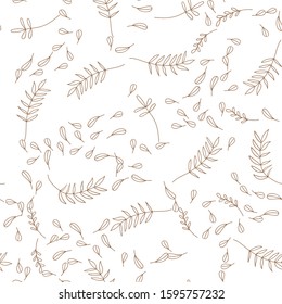 Vector Leaves branch. Field foliage seamless pattern. Exotic tropical garden outline. Leaf plant botanical floral foliage. Engraved ink art. Seamless background pattern. Fabric wallpaper print texture