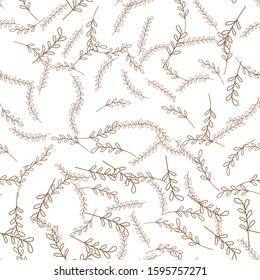 Vector Leaves branch. Field foliage seamless pattern. Exotic tropical hawaiian outline. Leaf plant botanical floral foliage. Engraved ink art. Seamless background pattern. Fabric wallpaper print