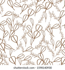 Vector Leaves branch. Field foliage seamless pattern. Exotic tropical garden outline. Leaf plant botanical floral foliage. Engraved ink art. Seamless background pattern. Fabric wallpaper print texture