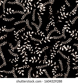 Vector Leaves branch. Field foliage seamless pattern. Exotic tropical hawaiian outline. Leaf plant botanical floral foliage. Engraved ink art. Seamless background pattern. Fabric wallpaper print