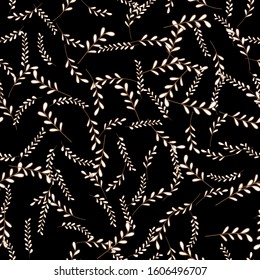 Vector Leaves branch. Field foliage seamless pattern. Exotic tropical garden outline.