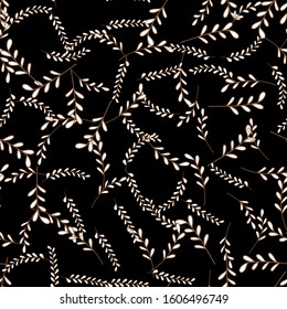 Vector Leaves branch. Field foliage seamless pattern. Exotic tropical hawaiian outline. Leaf plant botanical floral foliage. Engraved ink art. Seamless background pattern. Fabric wallpaper print
