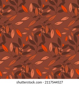 Vector leaves and branches with leaves. Banner of scattered  hand drawn branches of line art foliage . Botanical design for ribbon, edging, trim.
