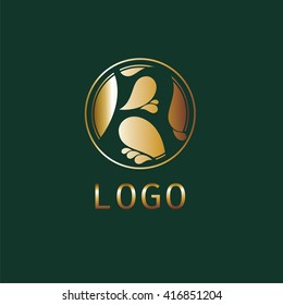 Vector of leaves in a circle. R - letter. Abstract sign. Logo. Business icon.