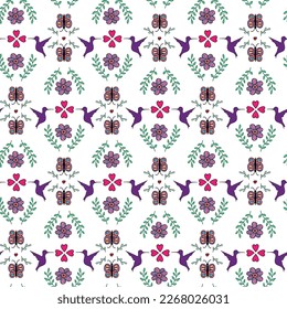 Vector leaves, colibri, flowers and butterflies seamless pattern backgrounds. Perfect for fabric, scrapbooking and wallpaper projects. Great for paper packaging, textile and many more. Surface pattern