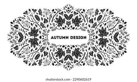 Vector leaves cover template, decorative wedding border. White and black art decoration shape. Luxury style banner with space for text. Elegant decoration for cosmetics, vine, perfume, health products