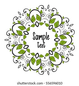 Vector leaves decoration, frame with place for text on a white background