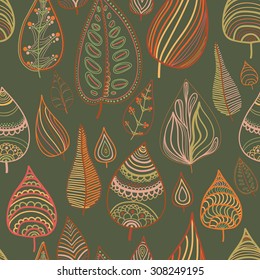Vector leaves design, floral seamless pattern, leaf background. Plants ornament