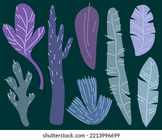 Vector leaves in doodle style for decorating backgrounds, etc.

