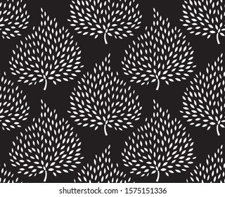 vector leaves flowers pattern on black background