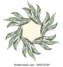 Vector leaves frame border. Cover design, save the date, banner for text, invitation card, decorative elements, scrapbook page, layout template. Round floral frame.