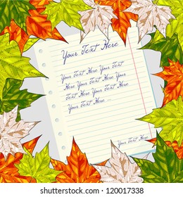 Vector leaves frame with paper sheet, you can place your text here, can be used for greeting card, print template
