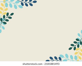 vector leaves frame,flat design,soft color, green,yellow and blue colors, retro style