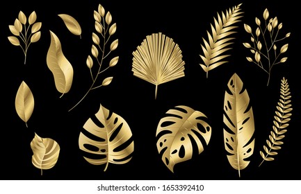 Vector leaves gold set Design banner Spring background. Vector illustration template.