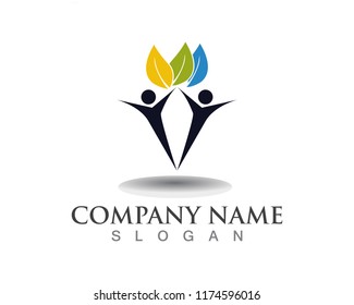 Vector leaves green nature logo and people symbol